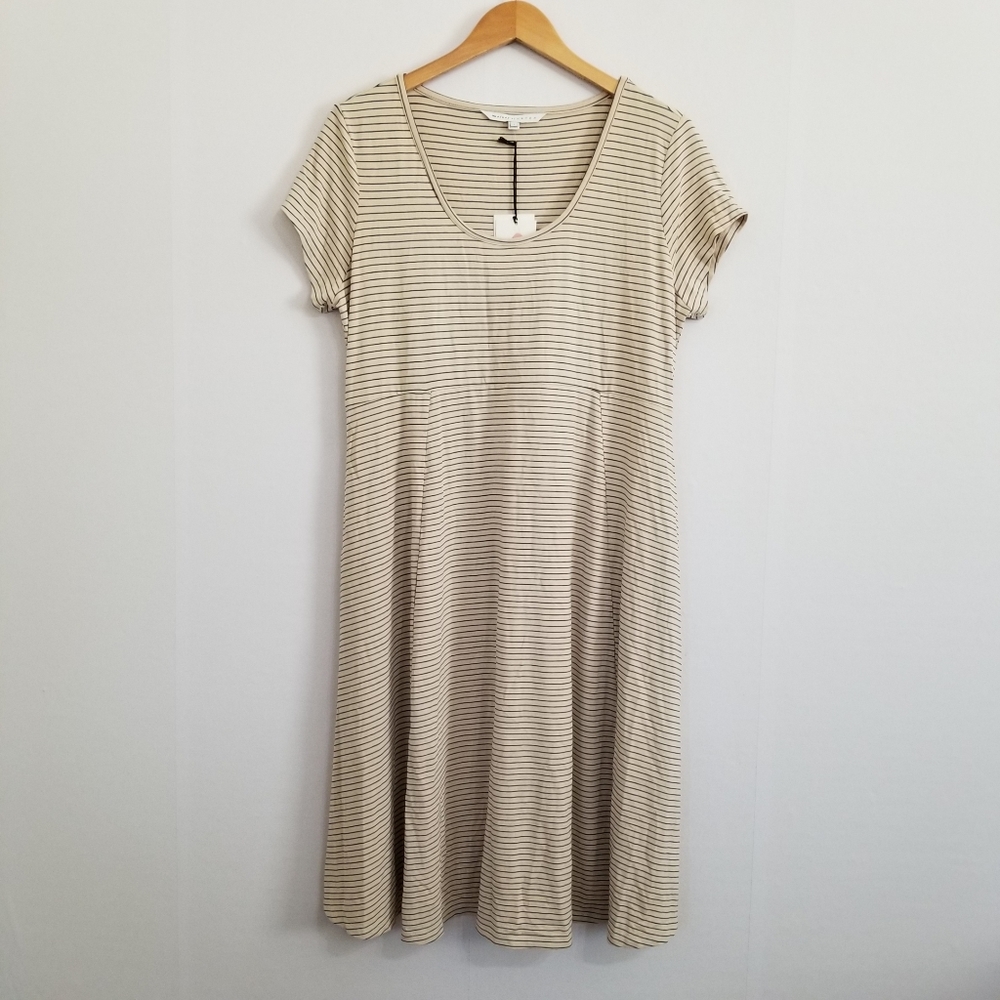 The Nines By Hatch Beige Navy Stripe Soft Midi Dress Size Large